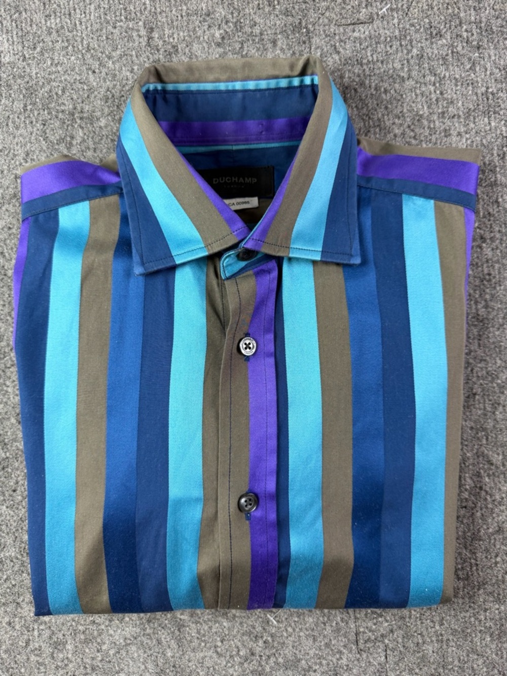 Duchamp Blue Teal Purple Olive Striped Casual Button-Down Shirt